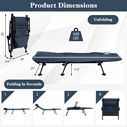 Goplus Camping Cot With Detachable Mattress, Folding Sleeping Cot With 6 Position Adjustable Backrest, Swivel Foot Cover, Portable Lightweight Camping Bed, Recline Lounge Chair For Home Office Adult #TOP6