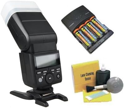 Panasonic Lumix DMC-FZ1000 Bounce, Zoom & Swivel Head Flash + High Powered AC Rapid Charger With 4AA 2900 Mah Batteries + Nw Direct 5 Piece Cleaning Kit