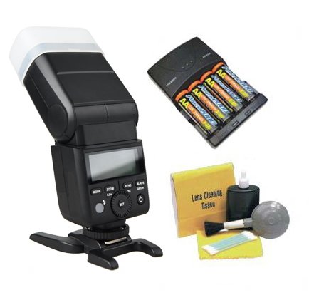 Panasonic Lumix Dmc-Fz1000 Bounce, Zoom & Swivel Head Flash + High Powered Ac Rapid Charger With 4Aa 2900 Mah Batteries + Nw Direct 5 Piece Cleaning Kit #TOP2