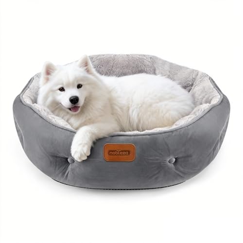 Nobleza - Cuccia Rotonda Anti-Stress per Cani e Gatti, Nido Lavabile in Lavatrice con Bordo Alto & Base Antiscivolo - Peluche Morbida, Calmante, per Animali Piccoli e Medi, Grigio, L (ø70 cm)