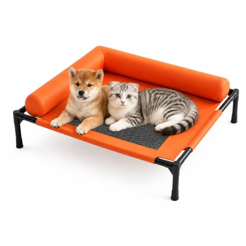 ペットベッド 夏用 犬用ベッド 猫用ベッド 高床式 ドッグコット 通気性メッシュ L字型あご乗せクッション付き 高さ約1