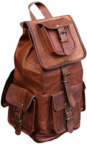 ANUENT Mochila de Piel auténtica Hecha a Mano con Bolsa de Viaje para Ordenador portátil, Color marrón Oscuro