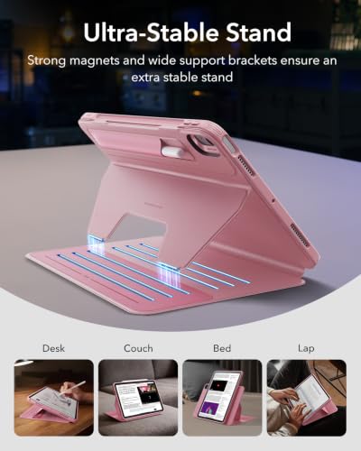 Image of ESR for iPad Air 11 Inch Case M4 /M3 /M2 (2026 /2025 /2024), iPad Air 5th /4th Gen Case (2022 /2020) 10.9 Inch, Removable Magnetic Cover, Adjustable Portrait /Landscape Stand, 9 Standing Angles, Pink