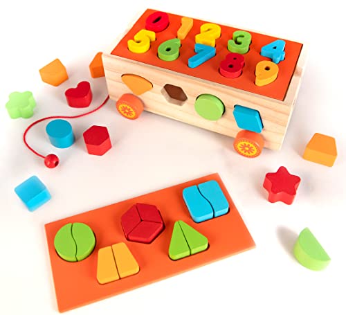 2 In 1 Shape Sorting Cube, Creative Montessori Wooden Toys For Kids Age 2-4, Shape Sorter With 33 Pieces For An Interactive Activities, Learning Toys For Toddlers With Montessori Puzzle Maxitly #TOP26