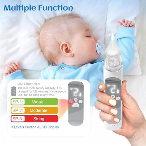 Image of Electric Nasal Aspirator, Snot Aspirator for Children, Automatic Snot Sucking with 3 Suction Levels and 3 Silicone Tips USB Charging Music Soothing Function and Seven Colour Lights