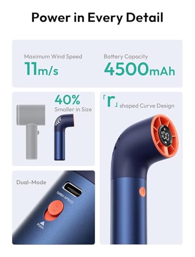 Image of Aecooly Portable Handheld Fan, Powerful Turbo Mini Fan, 19000 RPM High Speed Aero Ultra, 11.5H Max Cooling Time, 7 Speeds Aluminum Case, Pocket Rechargeable Personal Small Travel Gifts for Women-Blue