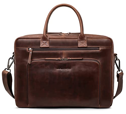 Marc Peter Hamilton Braun Businesstasche Herren Leder 15,6 Zoll | Leder Laptoptasche | Groß Aktentasche Umhängetasche aus Vintage Rindsleder Cover