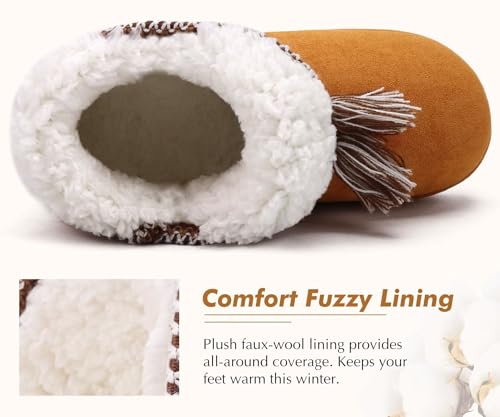 GPOS Womens House Knit Bootie Slippers Fuzzy Plush Lining Winter Ladies Warm Suede Fluff Slippers Lightweight Cozy Thick Memory Foam Comfortable Home Shoes Hard Bottom for Indoor Outdoor Size 5-114