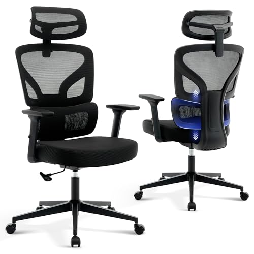 Office Chair Ergonomic Desk Chair - Home Mesh Office Desk Chair with Adjustable Lumbar Support, High-Back Computer Gaming Chair with Headrest 3D Armrests, Rolling Swivel Task Chairs for Home