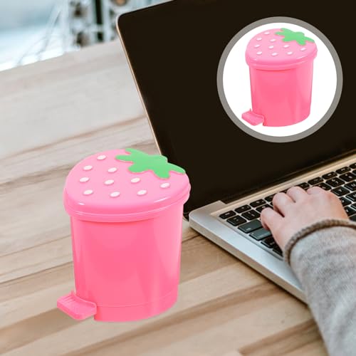 Image of Unomor Mini Trash Can, Cute Strawberry Trash Can Desktop Rubbish Bin Pop up Garbage Can Strawberry Countertop Wastebasket Tiny Heart Dustbin for Car Office Desk Pink