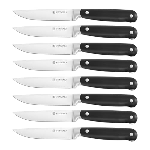 ZUNMARK Skylark Series Steak Knives Set of 8 – Forged High-Carbon X50CrMoV15 Steel Straight Edge, 4.5" Full Tang Kitchen Knives, One-Piece Design