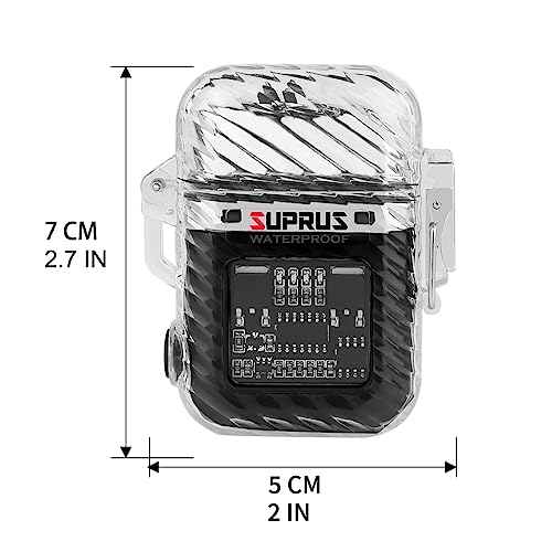 SUPRUS Luminous 3 Modes of Flashlight Windproof Waterproof Lighter Electric Rechargeable Dual Arc Plasma Lighter with Survival Emergency Whistle and Lanyard (Black)