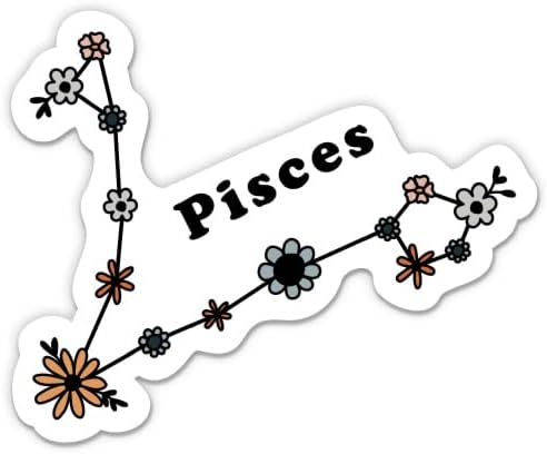Pisces Floral Zodiac Stickers - 2 Pack - Waterproof Vinyl for Car, Phone, Water Bottle, Laptop - Pisces Decals (2-Pack)