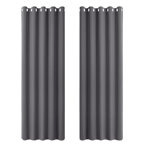PONY DANCE Blackout Door Curtains - 2 Panels Thermal Insulated Curtains for Living Room Bedroom Kitchen Privacy Screen Heat Cold Blocking, 66 Inch Width x 84 Inch Drop, Grey