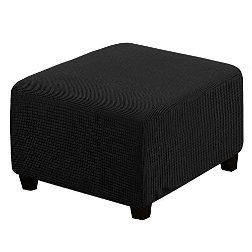 Image of H.VERSAILTEX Square Ottoman Covers Ottoman Slipcovers Folding Storage Stool Furniture Protector Form Fit with Elastic Bottom, Stretch High Spandex Small Checks Jacquard Fabric(Large,Black)
