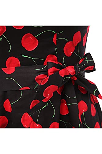 Topdress Women's Vintage Polka Audrey Dress 1950S Halter Retro Cocktail Dress Black Cheery S #TOP5