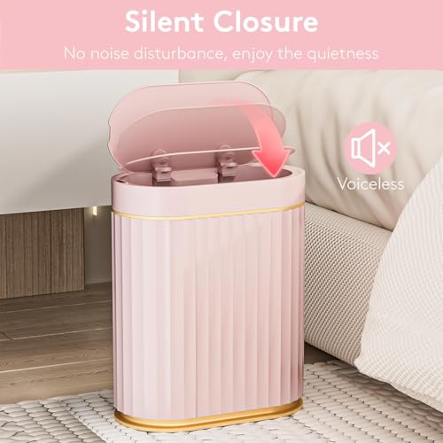 Image of jinligogo ELPHECO Touchless Trash Can with Lid, 2 Gallon / 7.5 Liter Small Automatic Motion Sensor Garbage Bin, Slim Rectangular Plastic Wastebasket for Bathroom, Bedroom, Kitchen, Office (Pink)