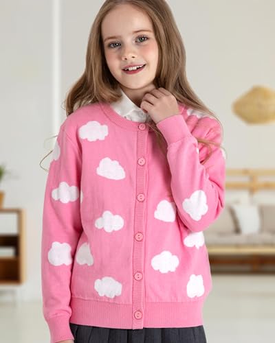 Image of BOBOYOYO Girls Cute Cardigan Cotton Girls Button Up Sweater Knit Jacket | Long Sleeve Crew Neck Kawaii Clothes for Casual School Wear