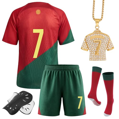 Boys Soccer Jerseys, 2022 Kids' Soccer Jersey #7,Training Uniform for Kids Football Youth Jerseys Gift Kit Set 4 Piece (11-12 Years)