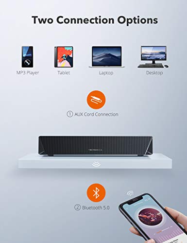 TaoTronics Gaming Computer Speaker, Dual Powerful 7W Drivers PC Soundbar, Colorful RGB Light, Wireless Bluetooth 5.0 or 3.5mm Aux-in Connection, Stereo Audio Computer Sound Bar for Desktop