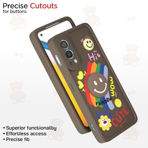 Image of Pikkme Back Cover for OnePlus Nord 2 5G | Soft Silicone| Cute Rainbow Smile & 3D Cartoon Flower Design | Shockproof Raised Camera Protection Bumper Case (Brown)
