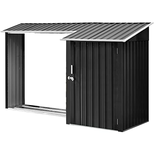 Hanover 2-In-1 Multi-Use Dark Gray Outdoor Galvanized Steel Single Door Shed With Firewood Storage Compartment Up To 42 Cubic Feet #TOP6