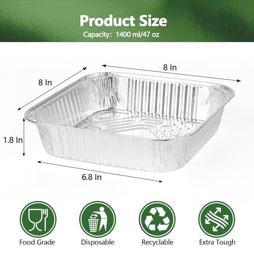 Image of Thickened 20 Pack Heavy Duty Aluminum Pans, 8x8 Small Disposable Aluminum Baking Pans, Square Tin Foil Roasting Tray for Cooking, Meal Prep, Catering, Events, Carton Packaging
