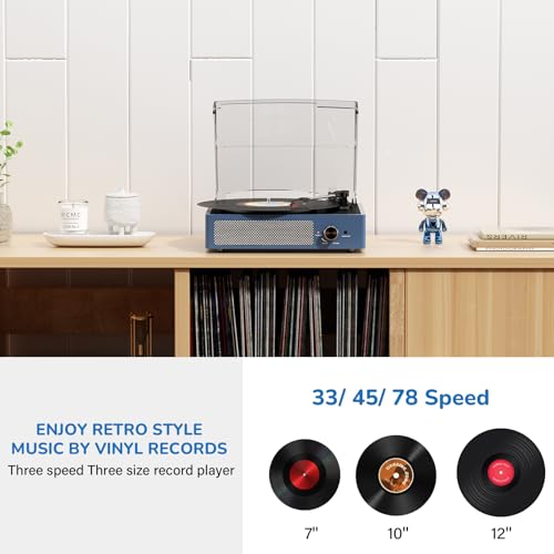Image of Vinyl Record Player with 2 Stereo Speakers Belt-Driven Vintage Turntables 3 Speed 3 Size Wireless Bluetooth Playback AUX-in RCA Out Headphone LP Vinyl Players Auto Stop Frosted Purple