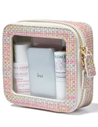 Popvibe Small Cosmetic Bag for Purse Mini Makeup Bag Small Clear Pouch Cute Leather Make Up Case Travel Organize for Women Tiny Toiletry Bag Waterproof with Zipper for Car Essentials Colorful Weaving