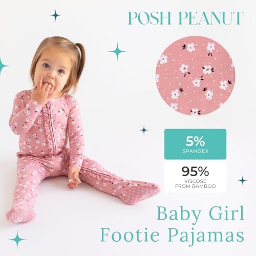 Posh Peanut Footie Pajamas for Baby Girls – Sleepers in Viscose from Bamboo with 2-Way Zipper & Ruffle Trim2