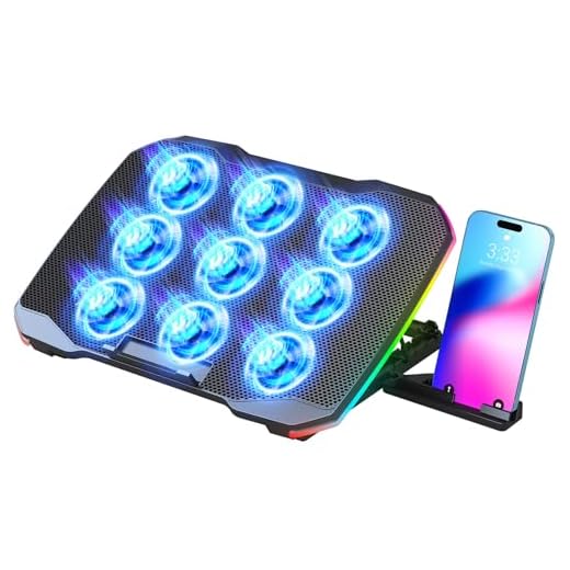 AIMIUZI Laptop Cooling Pad, Gaming Laptop Cooler with 9 Quiet Fans, Laptop Cooling Stand for 12-17 Inch, Laptop Computer Fan with 5 Height Adjustable,2 USB Ports,1 Phone Stand