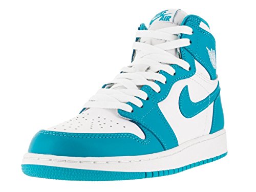 Nike Air Jordan 1 Retro High OG BG, Boy's Basketball Shoes, White / Blue (White / Dk Powder Blue), 5.5 UK (38.5 EU)