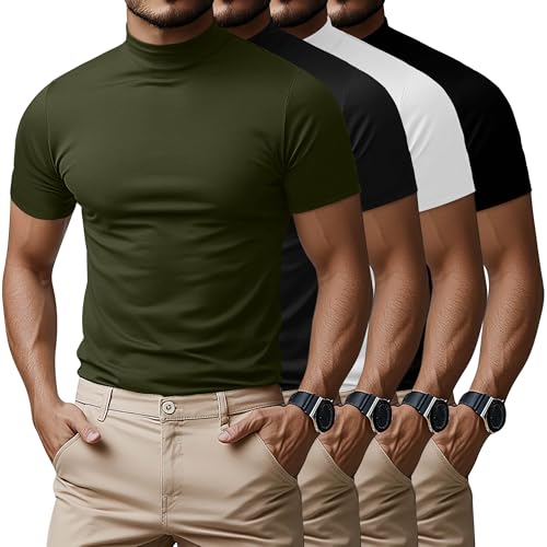 Amazon.com: Ficerd 4 Pack Men's Mock Neck T Shirts, Short Sleeve