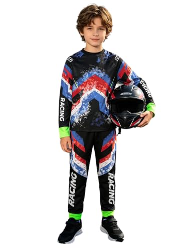 Yruioon Ensemble Maillots Moto pour Enfants Vêtements Cross pour Enfants Tricot Motocross Respirant Et Pantalon Sweat Motocross Vêtements Protection Noir 13-14 Ans