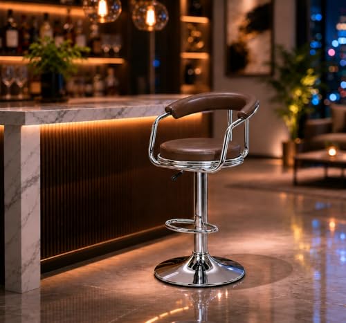 Image of Modern Magam Bar Stool with 360 Swivel | Height Adjustable Bar Chair | Counter Stool & High Chairs | Comfortable for Home, Office, Restaurant Bar, Cafe & Cash Counter - (Brown)