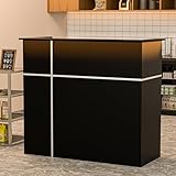 AHB Reception Desk with Counter, Modern Front Table Equipped Lockers & Storage Shelves, 50-inch Checkout Counter with LED Lights & DIY Stripe for Lobbies, Salons, Retail, Home Offices, Reception Room