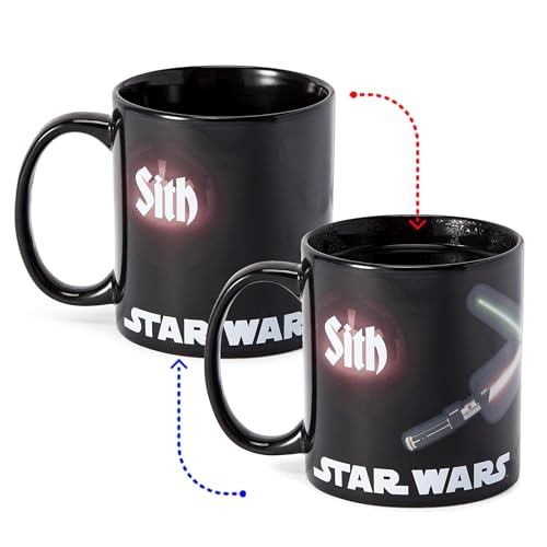 Star Wars Official Jedi/Sith Clash 20-Ounce Heat-Reveal Mug - Ceramic Cup For Hot Coffee, Tea, Cocoa - Heat-Activated Color-Changing Graphics - Track Drink Temperature - Licensed Disney Item
