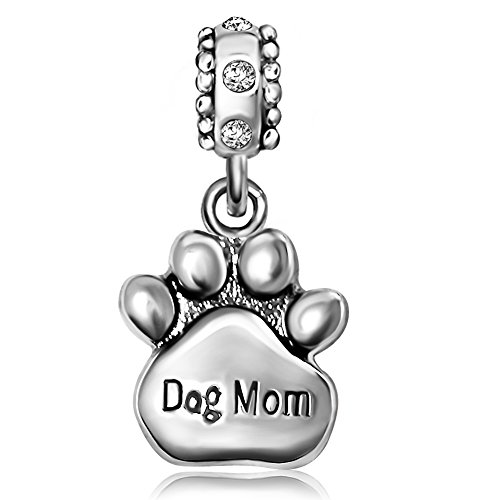 Dog Mom Paw Print Bone Birthstone Birthday Dangle Womens Bead Charms For Bracelets Mother Daughter Son Jewelry