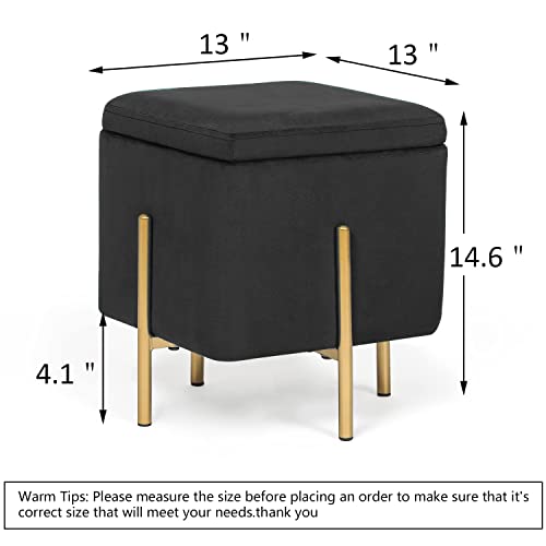 Adeco Upholstered Tufted Square Storage Ottomans, Black Modern Velvet Footrest Ottomans With Storage For Couch #TOP2