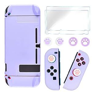 DLseego Case Compatible Nintendo Switch, Housse de Protection Anti-Chocs et Anti-Rayures avec 2 Protections d'écran en Verre Trempé et 6 Capuchons pour Le Pouce pour la Switch - Mauve