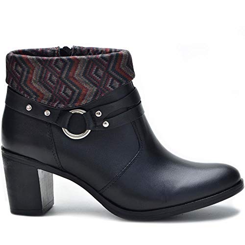 Bota Feminina Couro Legítimo Cano Curto Montaria 2050/05 Preto/étnico
