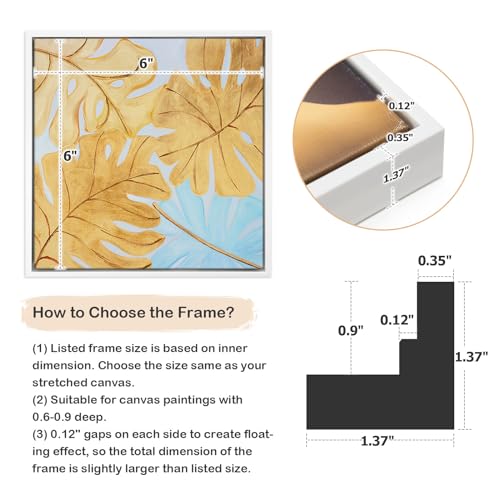 Image of Floater Frame for 6x6 Canvas Paintings with 0.6-0.9 inch Deep,White | Set of 2,Easy Framing,Floating Frames for Landscape Portrait Bedroom Hallway Entryway Decor,Horizontal or Vertical Display