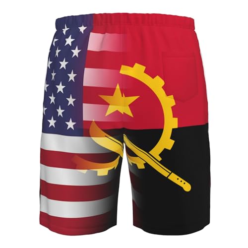 American Flag and Angolan Flag Mens Casual Beach Shorts Maritime Surf Swimming Trunks3