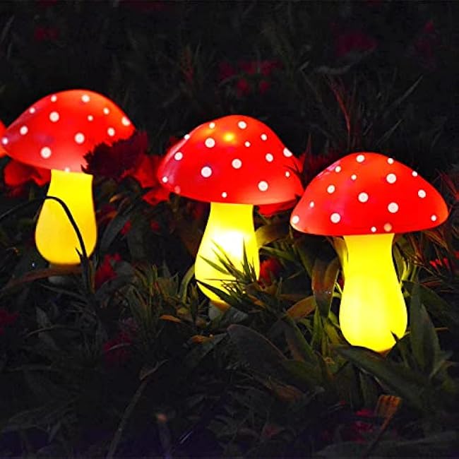 New Upgraded Waterproof Solar Mushroom Lights Outdoor Decor, 8 Modes for Garden Pathway Landscape Yard Easter Pathway Halloween Xmas Decorations, Set of 6 Red