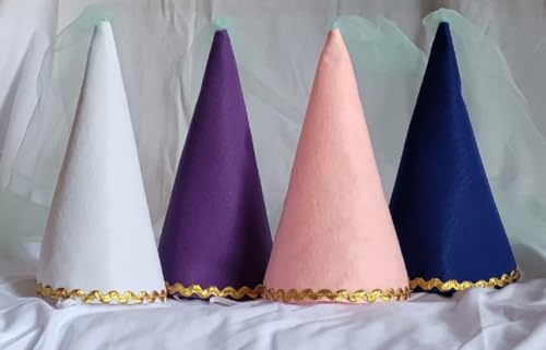 Felt Girls Princess Cone Hat Renaissance Veil Medieval Tulle Dress-up Play Birthday Party Halloween