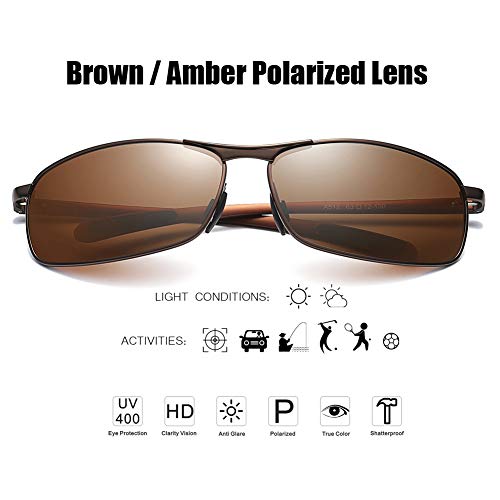 ZHILE Rectangular Polarized Sunglasses Anti Reflective Coating Lens Spring Hinge UV400 (Brown, Amber with AR COATING)2
