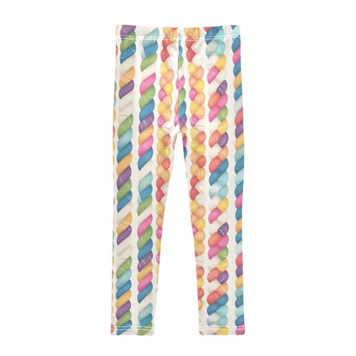 Realistic Knitted Illustration Rainbow Texture Kids Girl's Active Leggings Comfortable High Waisted Workout Pants Sports2