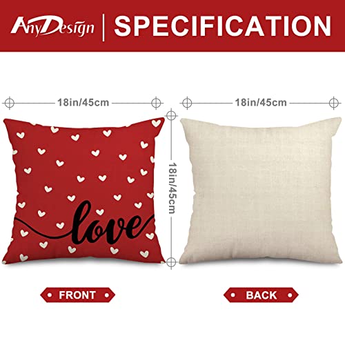 Anydesign Valentine's Day Pillow Covers Red White Sweet Love Throw Pillow Case 18 X 18 Inch Hearts Stripes Love Cushion Cover For Home Couch Sofa Wedding Anniversary Decoration, Set Of 4 #TOP1