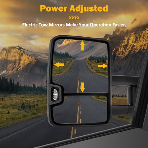 ASAPE Towing Mirrors 2014-2017 for Chevy Silverado for GMC Sierra 1500 2015-2016 for Chevy For GMC 2500/3500 HD Tow Mirrors A Pair Power Adjust Heated Turn Signal Width Light Side View Mirror