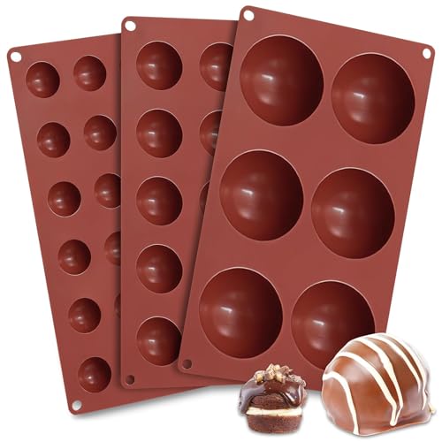 Leyrens 3 Pièces Moule Silicone Patisserie Demi Sphere, Silicone Outil de Cuisson, Réutilisable moules à chocolat chaud, 6/15/24 Cavités, pour Mousse en Dôme,...